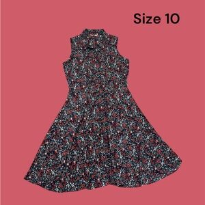 Floral Sleeveless Dress - Black and Red